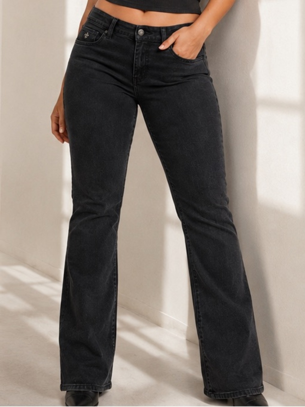 Deréon Black Bootcut Jeans Size 13/14 Y2K Stretch Embroidered Pockets